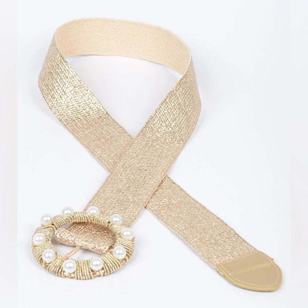 Plus Size Gold or Silver Metallic Straw Statement Belt